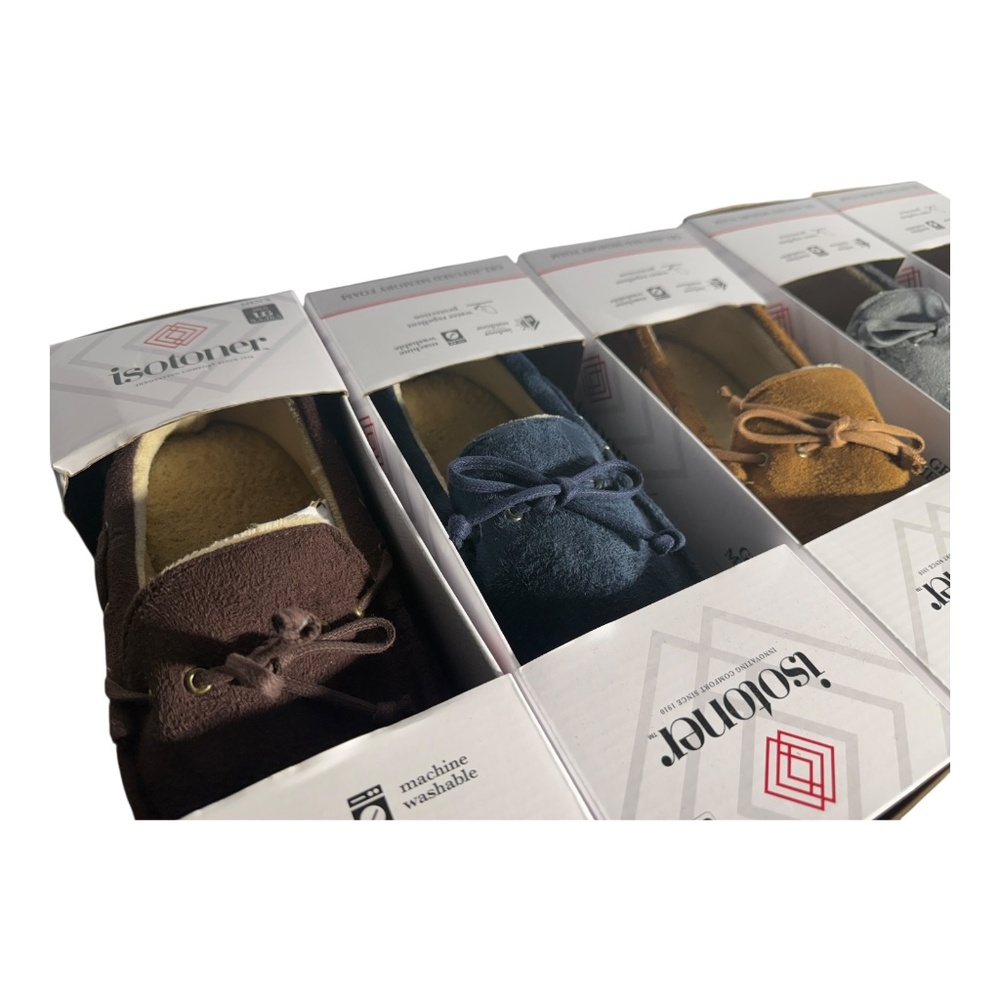Isotoner Men's Memory Foam Indoor/outdoor waterproof Moccasin Slippers Variety‎ - Picture 8 of 16
